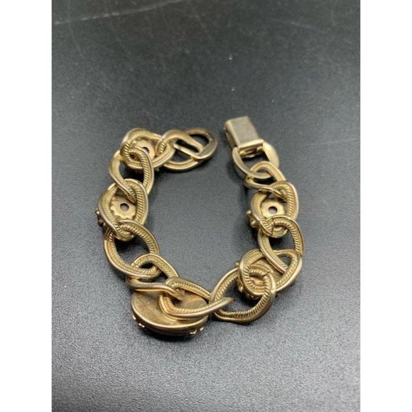 chunky chain double link bracelet gold tone with purple moonglow glass stones - Picture 4 of 5